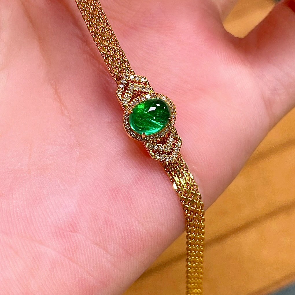 14k Gold 0.9 Ct Vivid Green Natural Emerald & Diamond Bracelet - 3