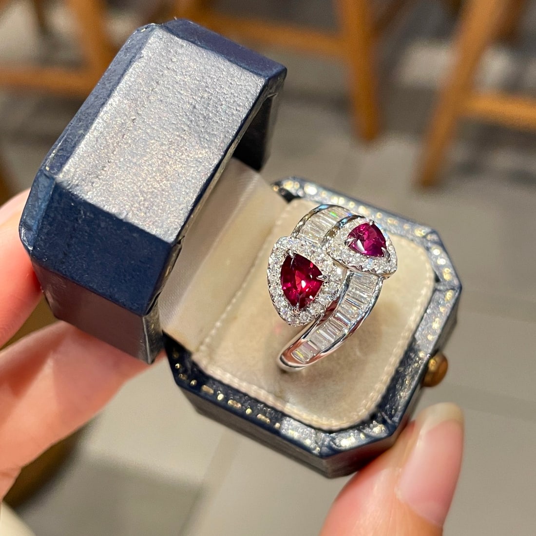 14k Gold 1.10 Ct Natural Ruby & Diamond Ring: Ref:231110200 // gold content:14k gold // ring size:7. 25us // // main gemstone:ruby // shape:triangle // carat weight:1. 10ct // color:red // treatment:natural // // adjacent gemstone 2 : diamond //