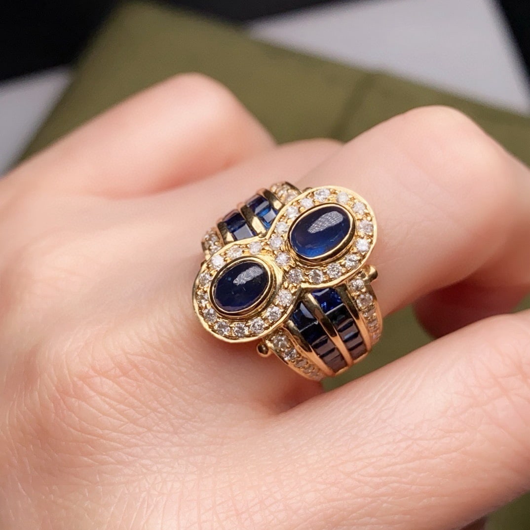 14k Gold 4.48 Ctw Natural Sapphire & Diamond Ring - 2