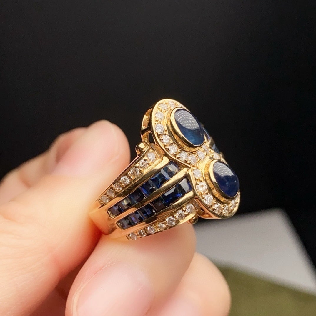 14k Gold 4.48 Ctw Natural Sapphire & Diamond Ring - 4