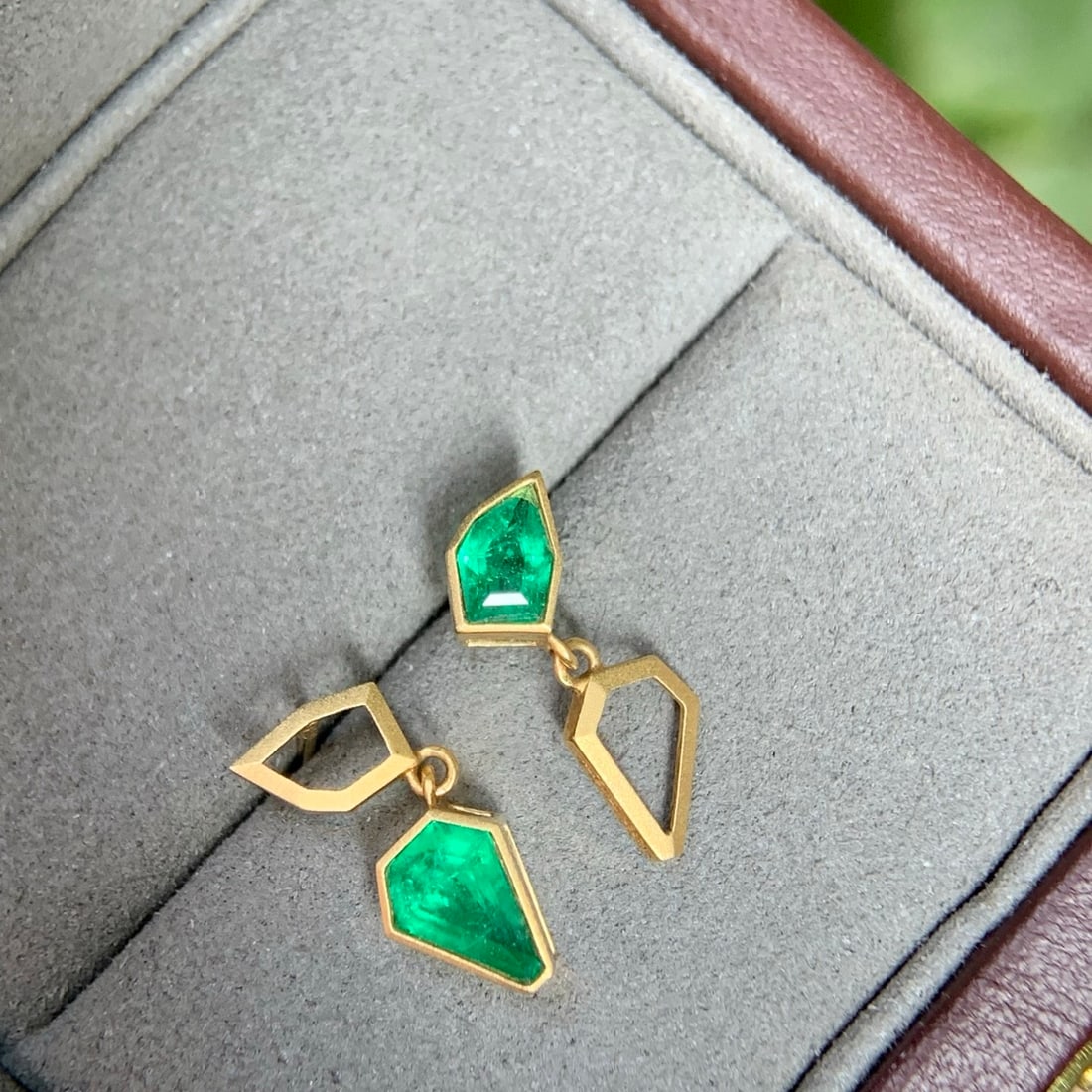 14k Gold 1.17 Ct Natural Green Diamond Earrings: Ref:231110214 // gold content:14k gold // main gemstone:diamond // shape:other // carat weight:1. 17ct // color:green // treatment:natural // Condition: New Low Estimate: 4000 High Estimate: 5900