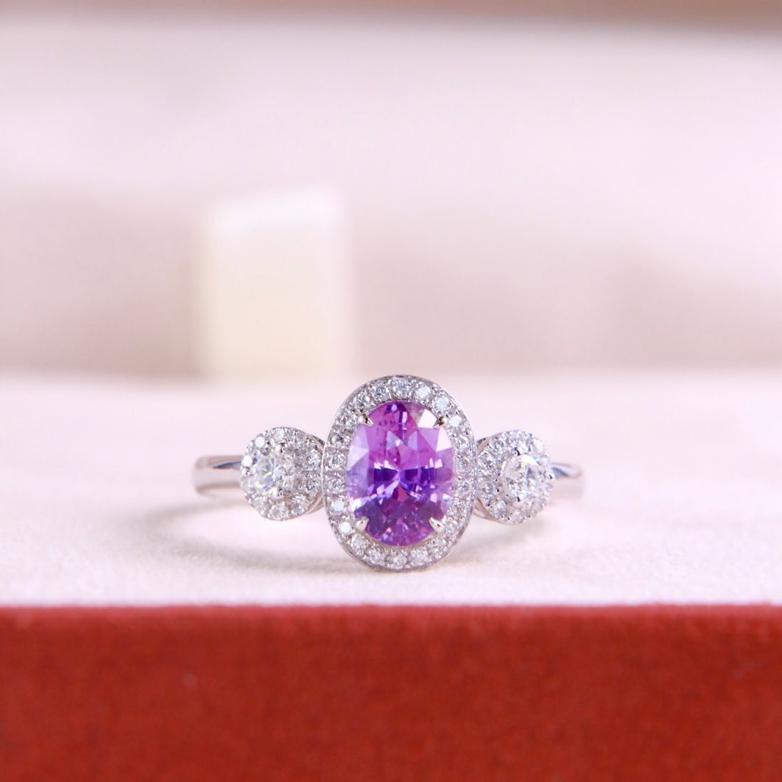 14k Gold 1.60 Ctw Natural Sapphire & Diamond Ring: Ref:231110217 // gold content:14k gold // ring size:7. 25us // // main gemstone:sapphire // shape:oval // carat weight:1. 33ct // color:purple // treatment:natural // // adjacent gemstone 2 : diamond