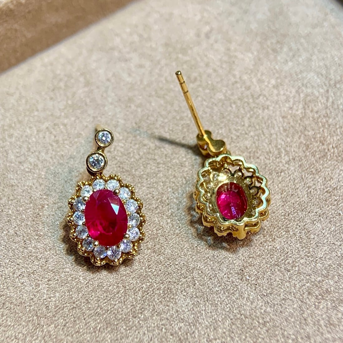 14k Gold 2.13 Ctw Natural Ruby & Diamond Earrings - 4