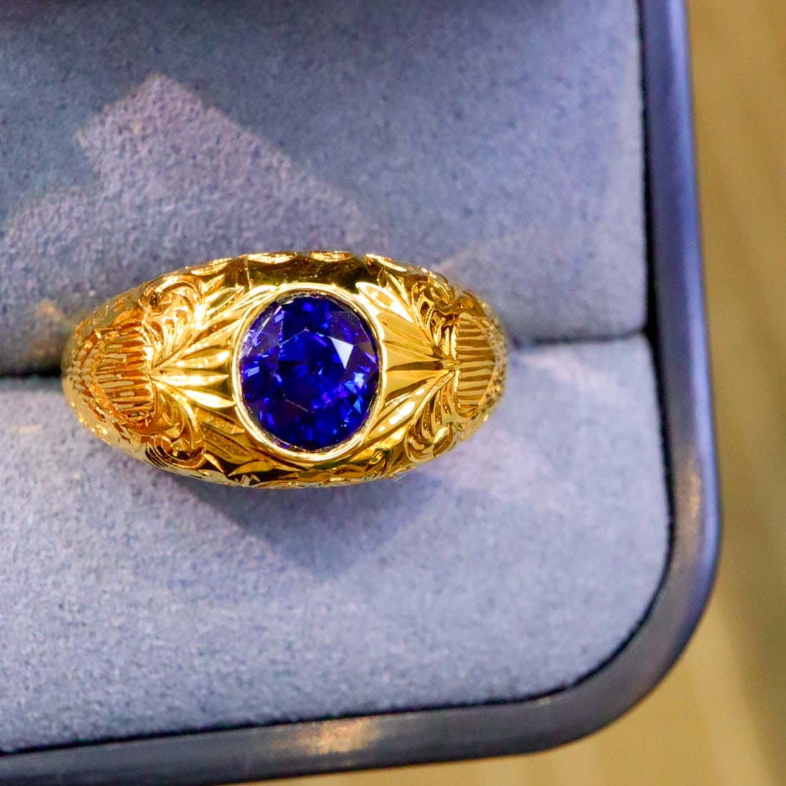 14k Gold 2.05 Ct Natural Sapphire Ring: Ref:231110219 // gold content:14k gold // ring size:7. 25us // // main gemstone:sapphire // shape:oval // carat weight:2. 05ct // color:royal blue // treatment:natural // Condition: New Low Estimate: