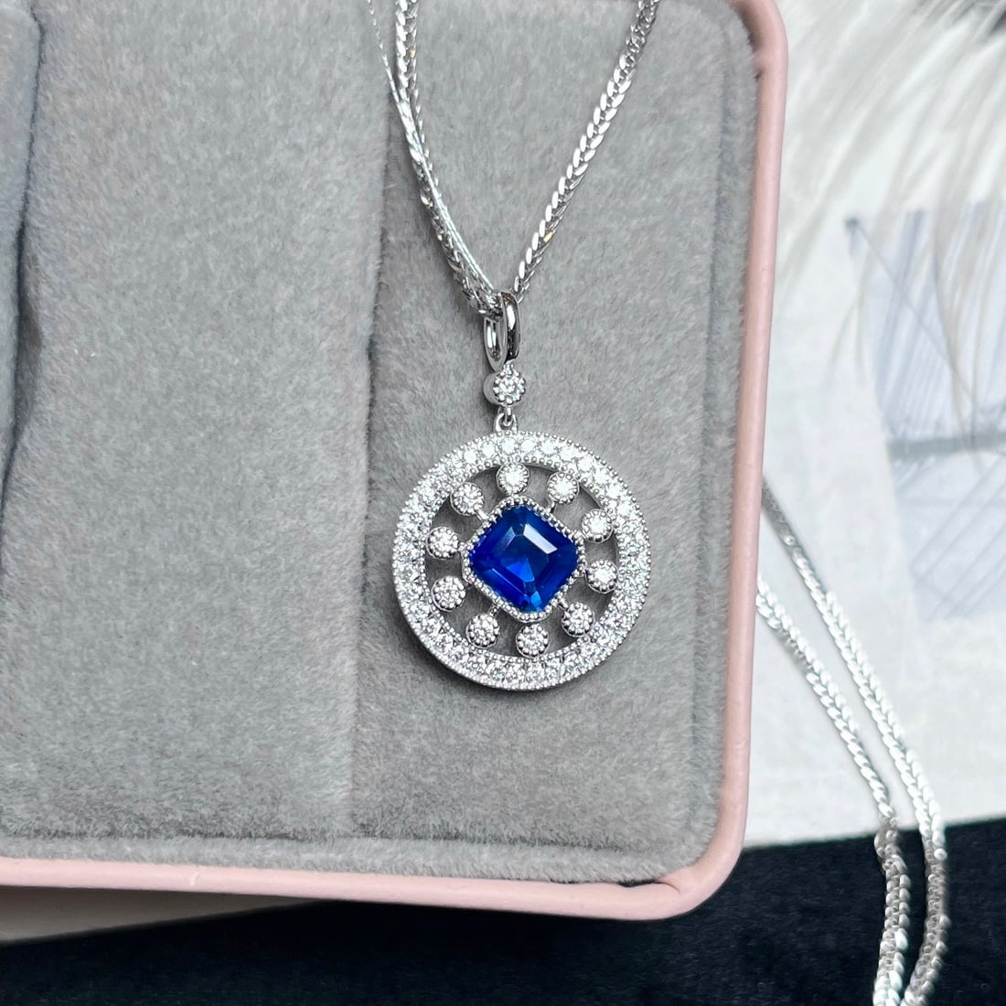 14k Gold 1.36 Ctw Natural Sapphire & Diamond Pendant( Without Chain ) - 2