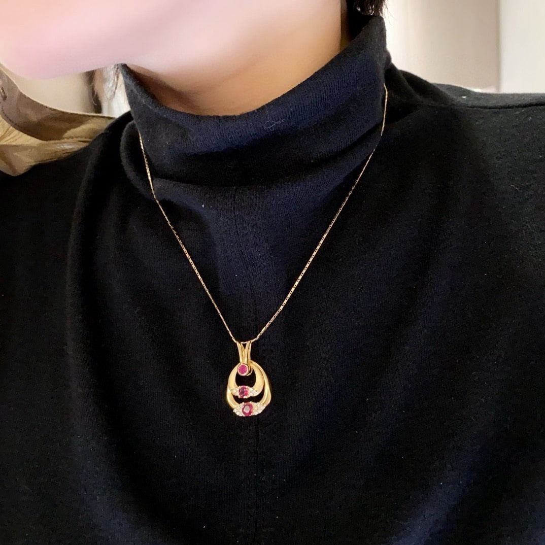 14k Gold 1.04 Ctw Natural Ruby & Diamond Pendant( Without Chain ) - 2