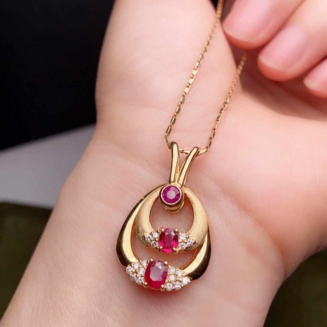 14k Gold 1.04 Ctw Natural Ruby & Diamond Pendant( Without Chain ) - 3