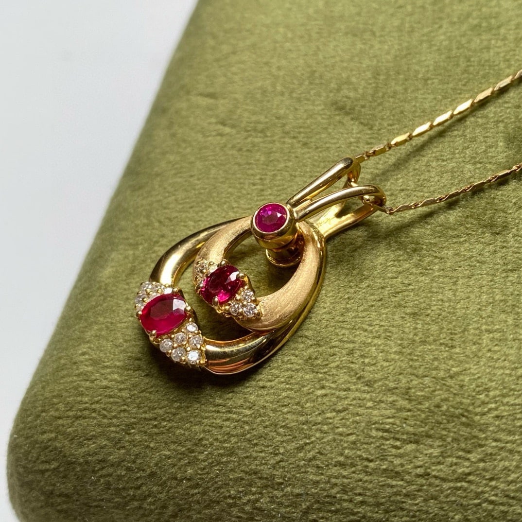 14k Gold 1.04 Ctw Natural Ruby & Diamond Pendant( Without Chain ) - 5