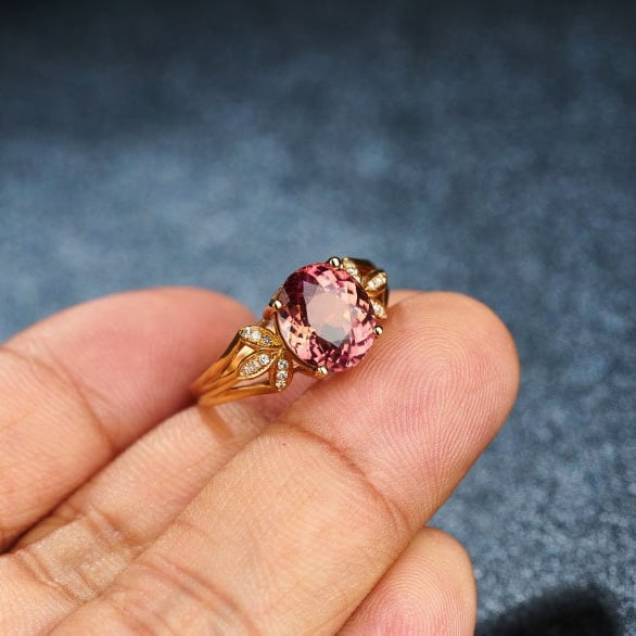 14k Gold 3.8 Ct Natural Tourmaline & Diamond Ring - 8