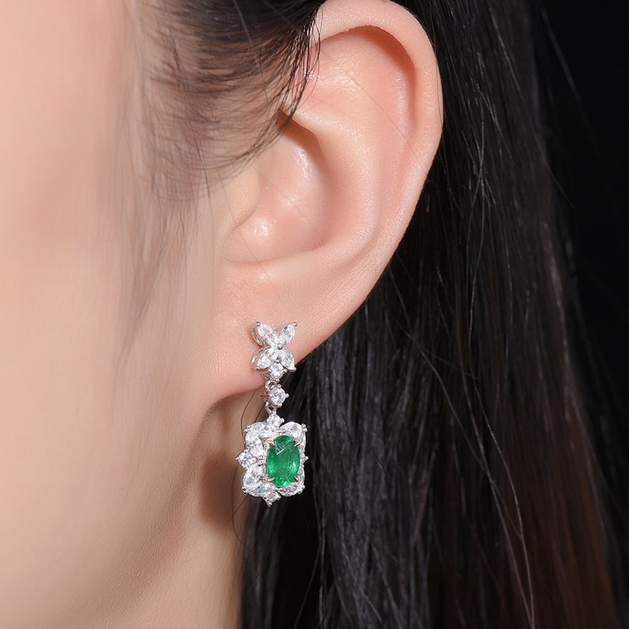 14k Gold 3.93 Ctw Vivid Green Natural Emerald & Sapphire Earrings - 5