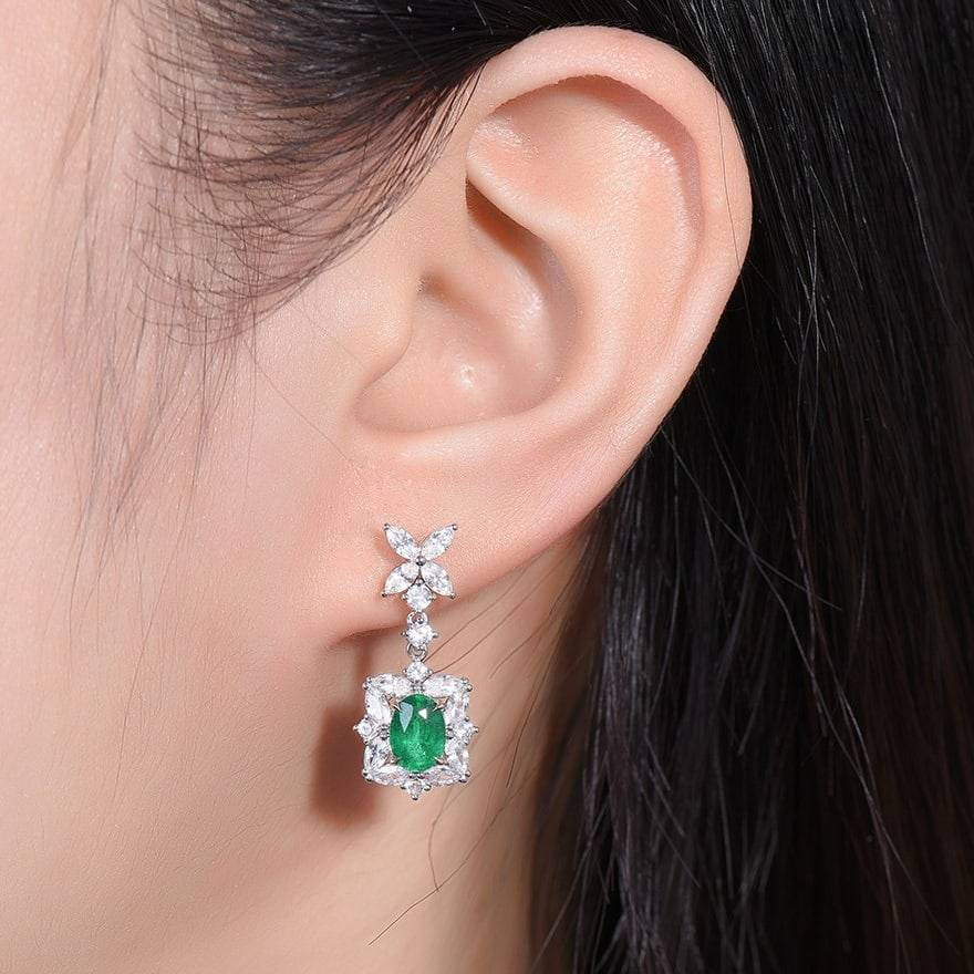 14k Gold 3.93 Ctw Vivid Green Natural Emerald & Sapphire Earrings - 6