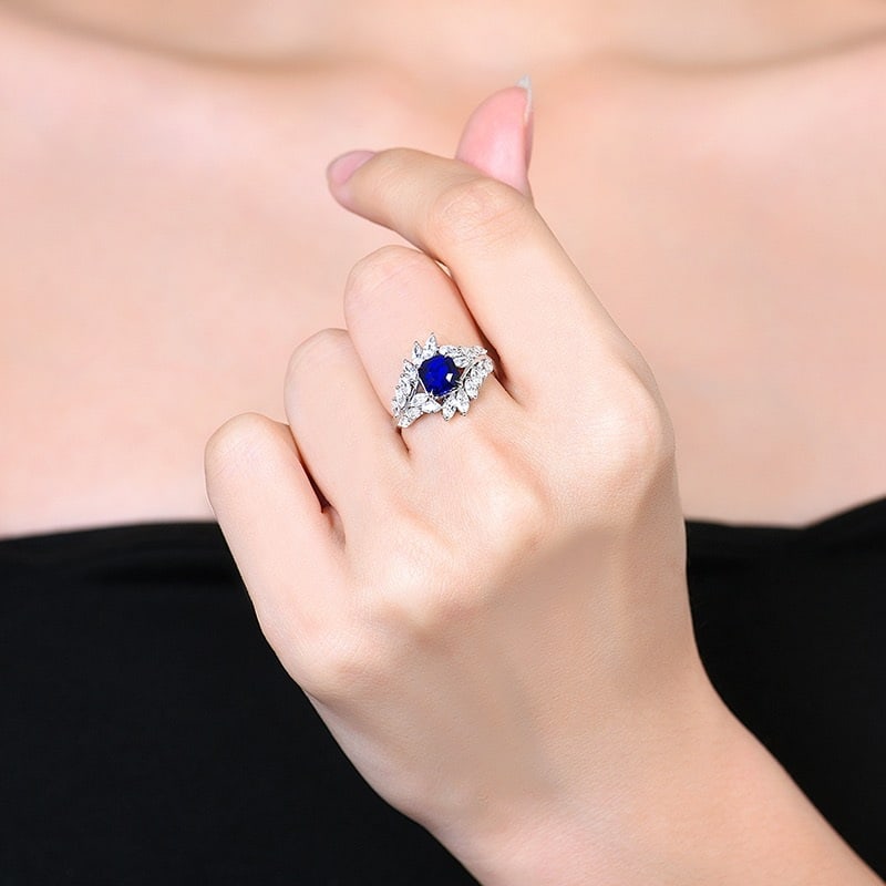 14k Gold 2.87 Ctw Natural Sapphire & Diamond Ring - 6