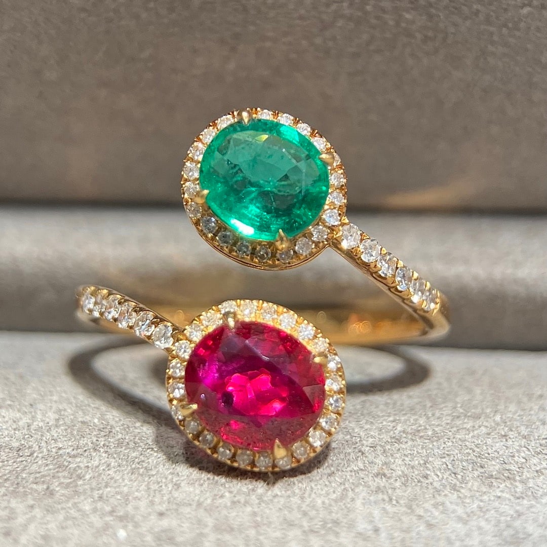 14k Gold 2.08 Ctw Natural Ruby & Emerald & Toi Et Moi Ring (1 of 7)