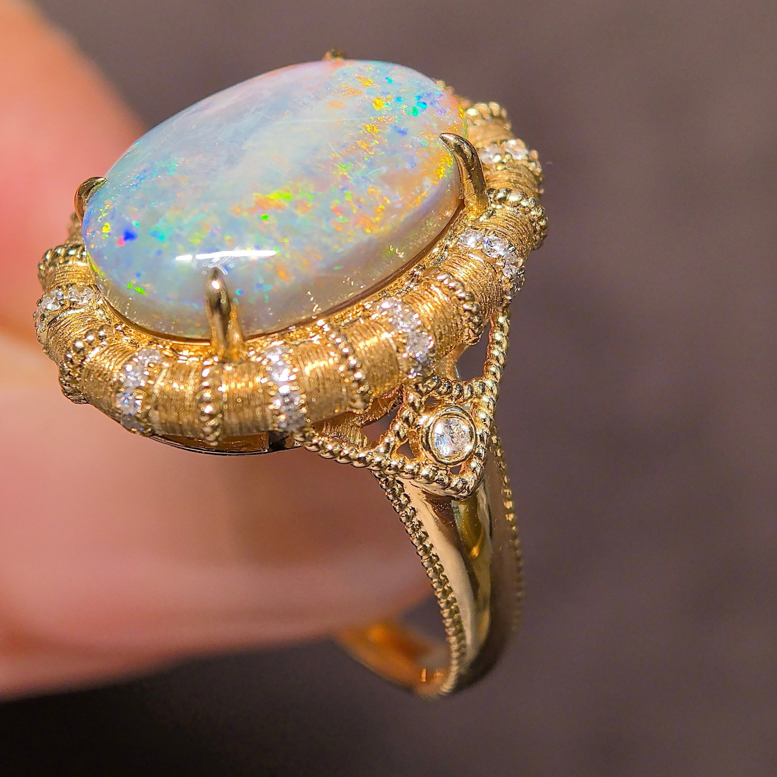 14k Gold 5.24 Ctw Natural Opal & Diamond Ring - 4