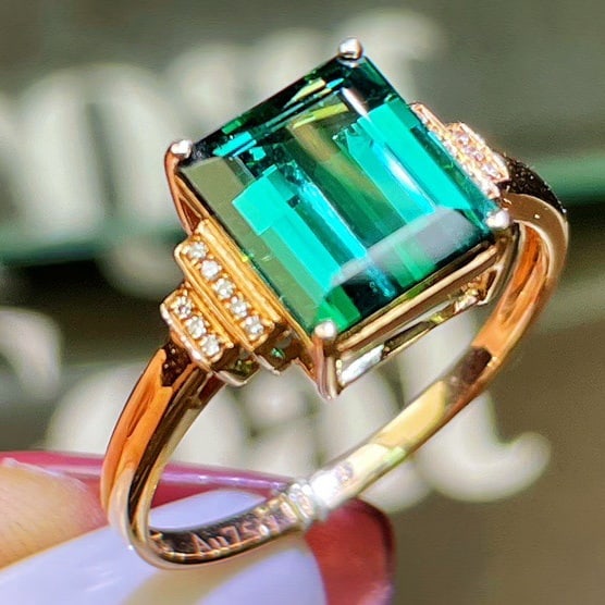 14k Gold 4.1 Ct Natural Tourmaline & Diamond Ring - 4