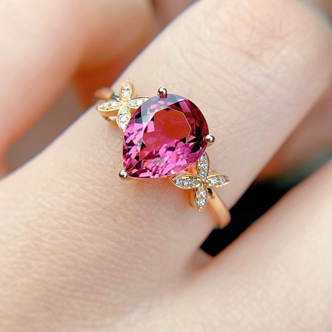 14k Gold 2.35 Ct Natural Tourmaline & Diamond Ring - 4
