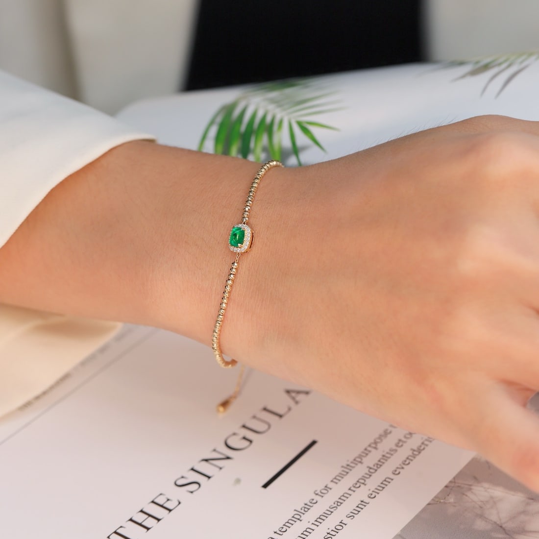 14k Gold 0.52 Ctw Vivid Green Natural Emerald & Diamond Bracelet - 5