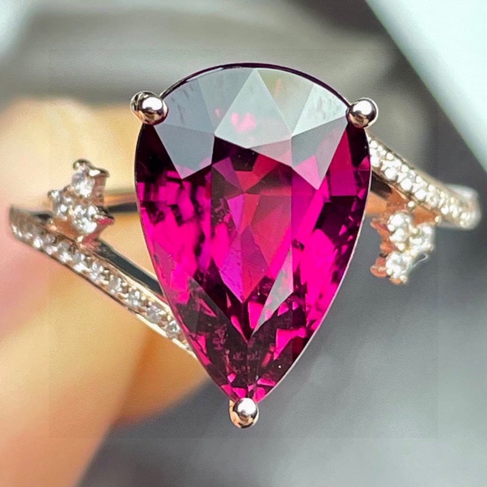 14k Gold 5.93 Ct Natural Tourmaline & Diamond Ring - 4