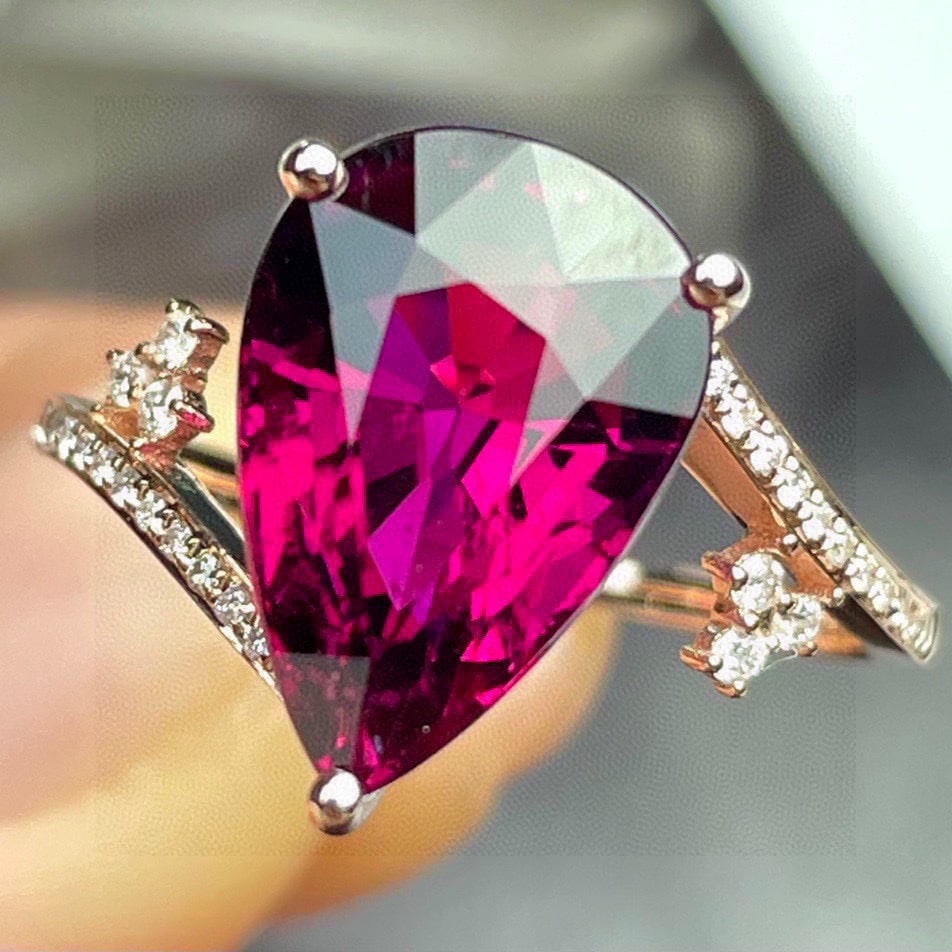 14k Gold 5.93 Ct Natural Tourmaline & Diamond Ring - 5