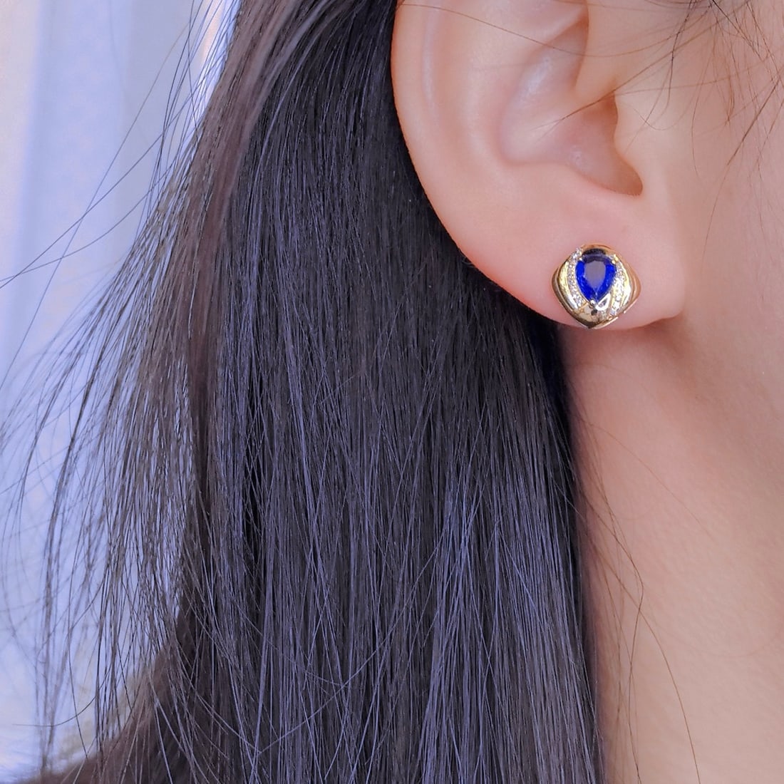 14k Gold 1.69 Ctw Natural Sapphire & Diamond Earrings - 8