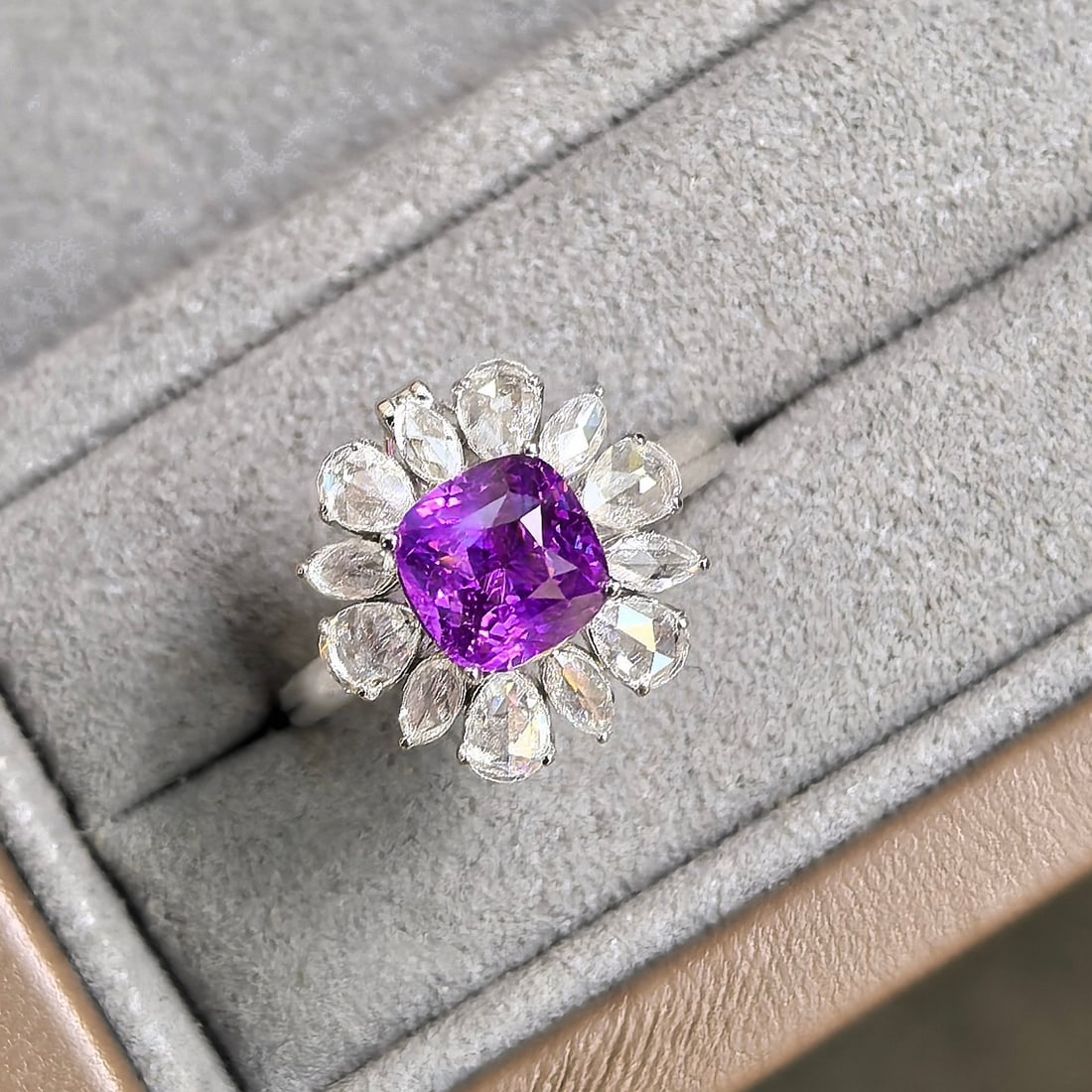 14k Gold 2.43 Ctw Natural Sapphire & Diamond Ring/pendant( Without Chain ): Ref:231110316 // gold content:14k gold // ring size:7. 25us // // main gemstone:sapphire // shape:cushion // carat weight:1. 70ct // color:purple // treatment:natural // // adjacent gemstone 2 :