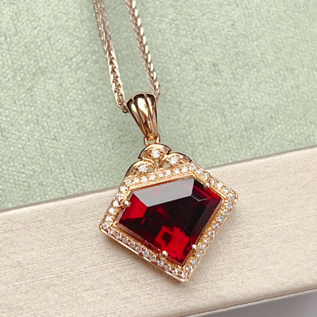 14k Gold 2.99 Ctw Natural Tourmaline & Diamond Pendant( Without Chain ) - 2