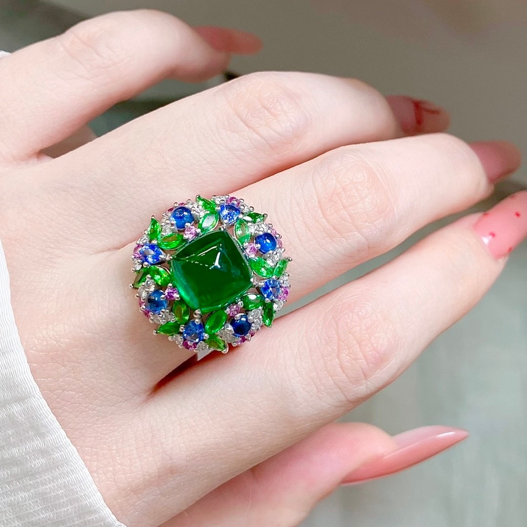 14k Gold 4.93 Ctw Vivid Green Natural Emerald & Diamond Ring - 6