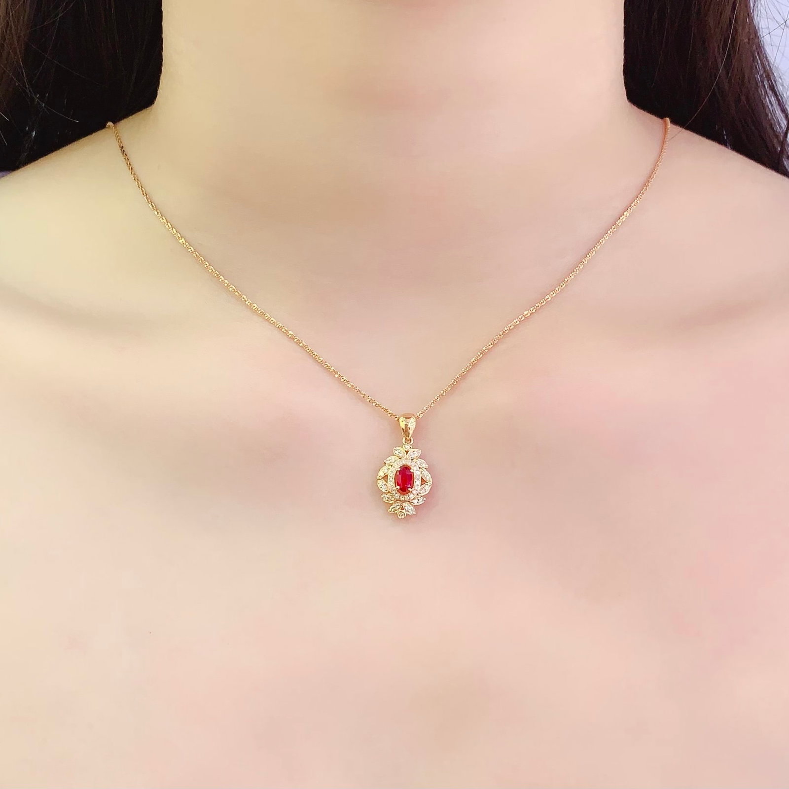 14k Gold 0.4 Ct Natural Ruby & Diamond Pendant( Without Chain ) - 6