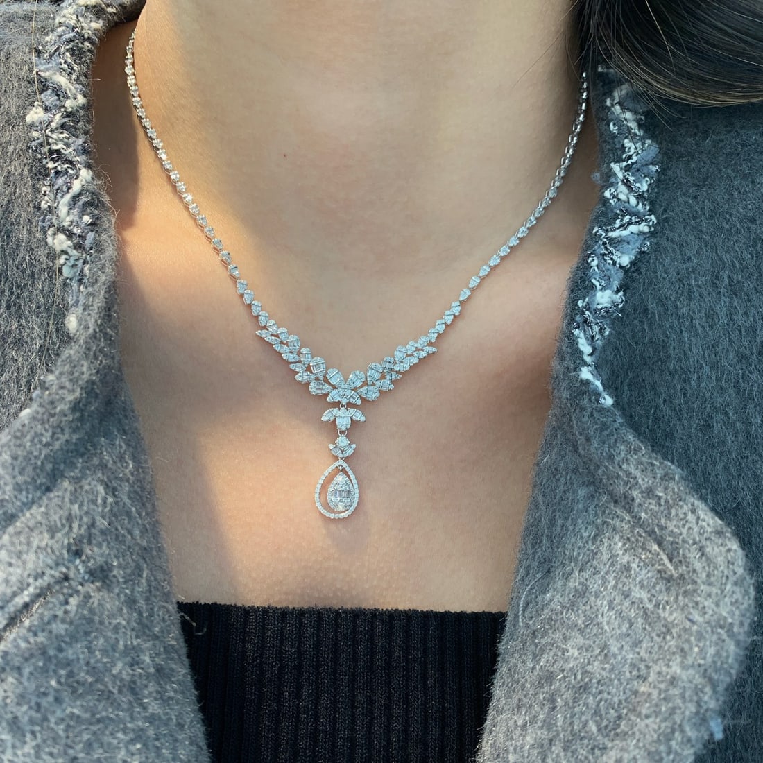 14k Gold 3.4 Ct Natural H Diamond Necklace - 3