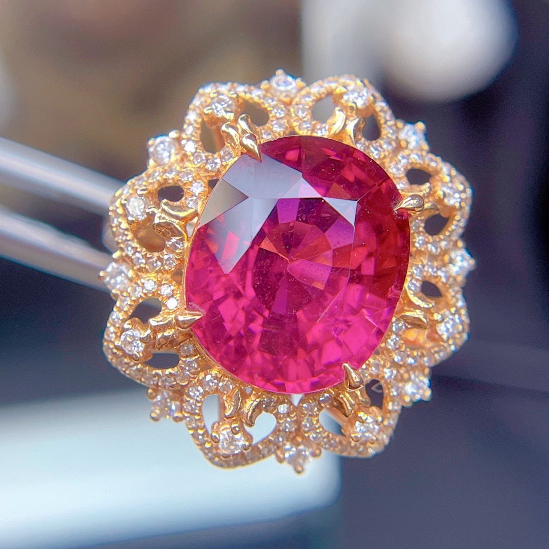 14k Gold 9.05 Ct Natural Tourmaline & Diamond Ring - 2