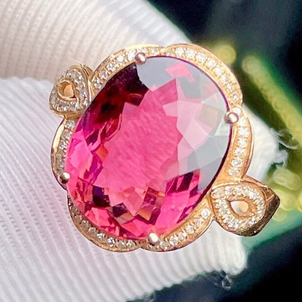 14k Gold 6.5 Ct Natural Tourmaline & Diamond Ring - 6