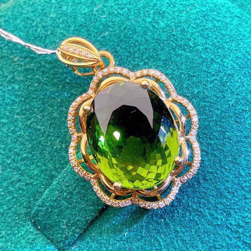 14k Gold 8.53 Ct Natural Tourmaline & Diamond Pendant( Without Chain ) - 4
