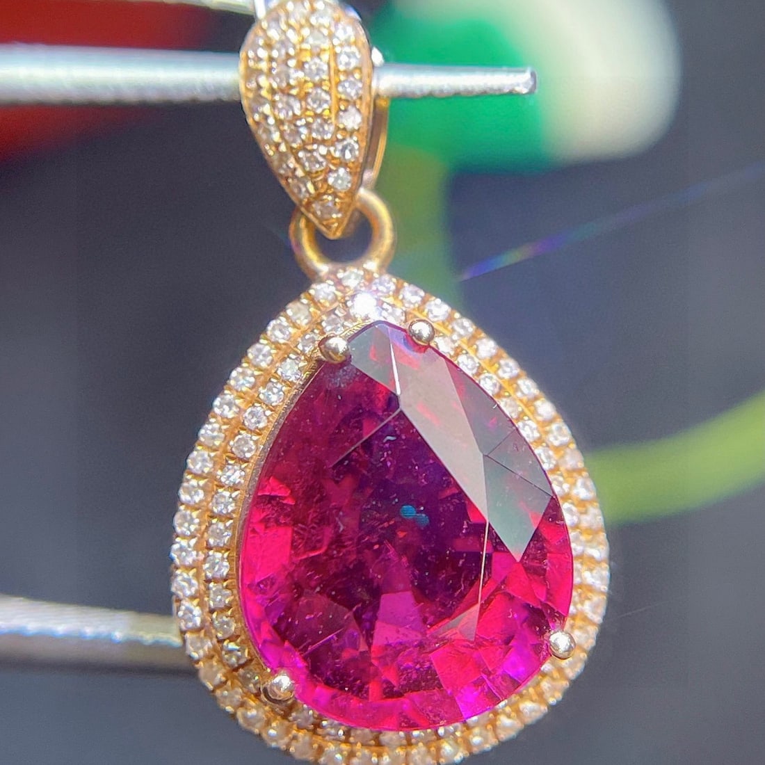 14k Gold 6.08 Ct Natural Tourmaline & Diamond Pendant( Without Chain ) - 3