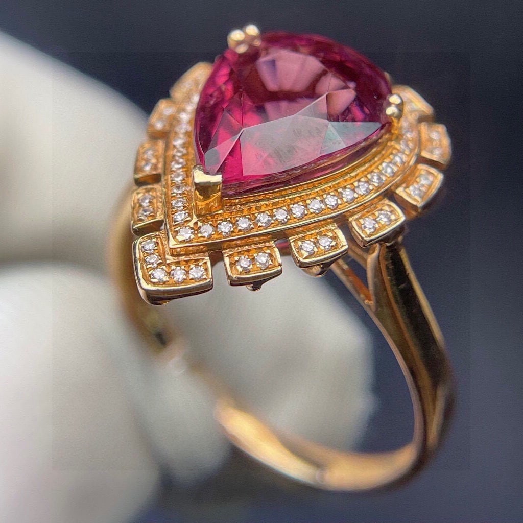 14k Gold 4.2 Ct Natural Tourmaline & Diamond Ring - 3
