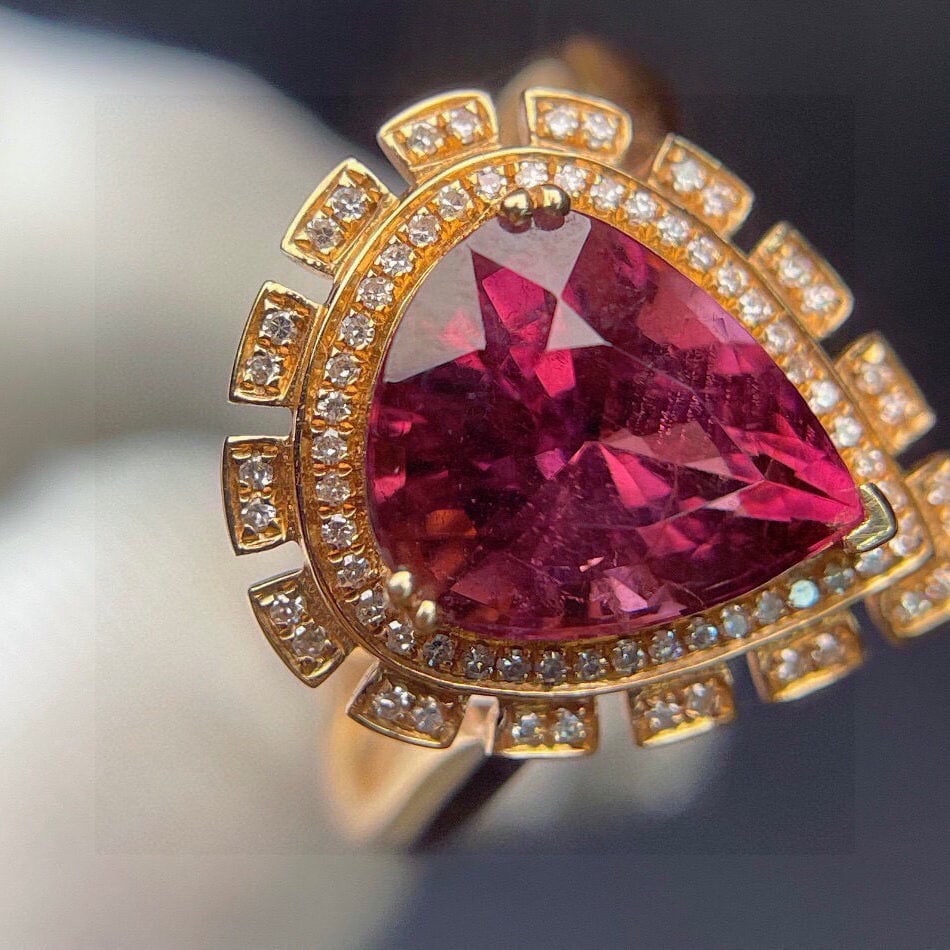 14k Gold 4.2 Ct Natural Tourmaline & Diamond Ring - 5