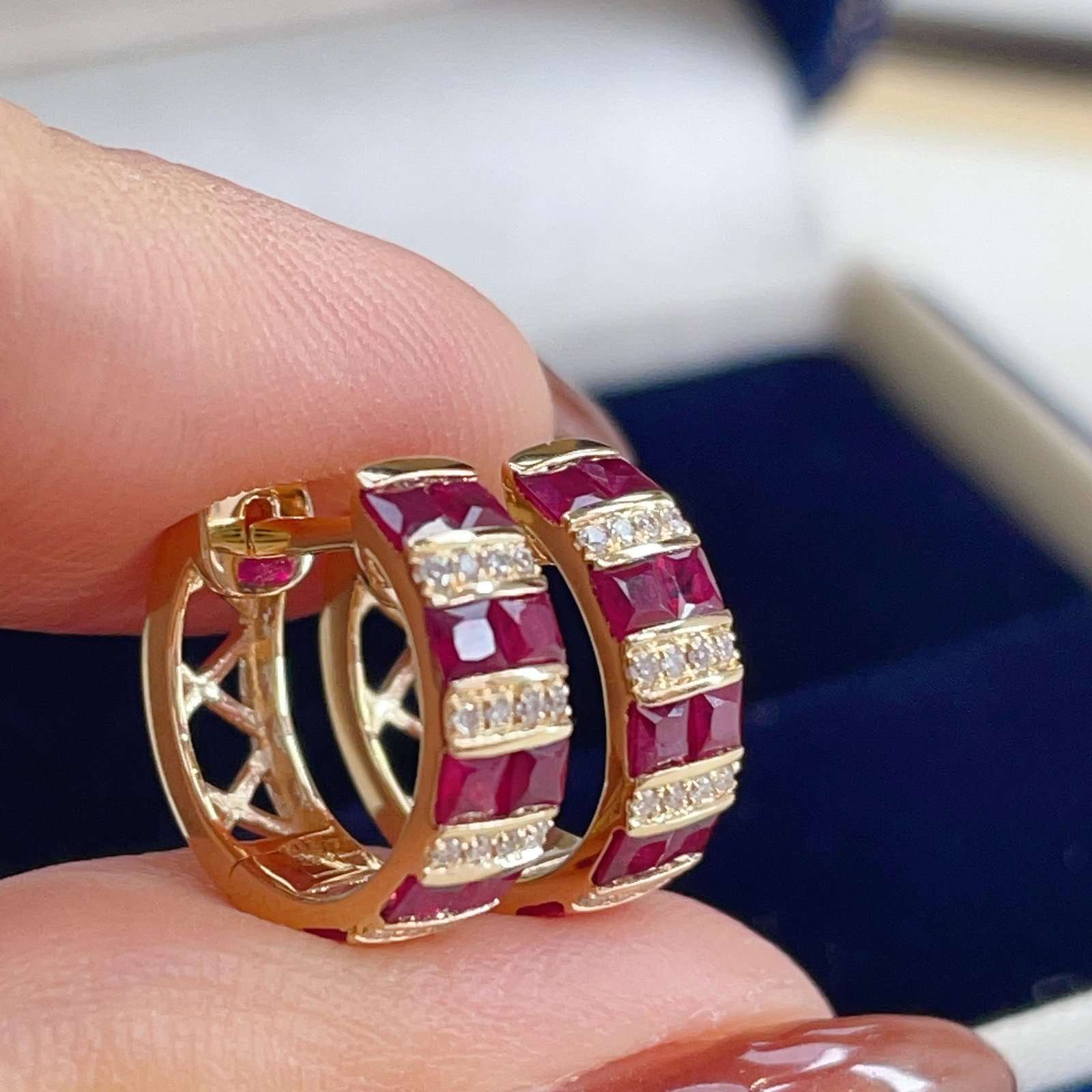 14k Gold 1.14 Ctw Natural Ruby & Diamond Earrings - 3