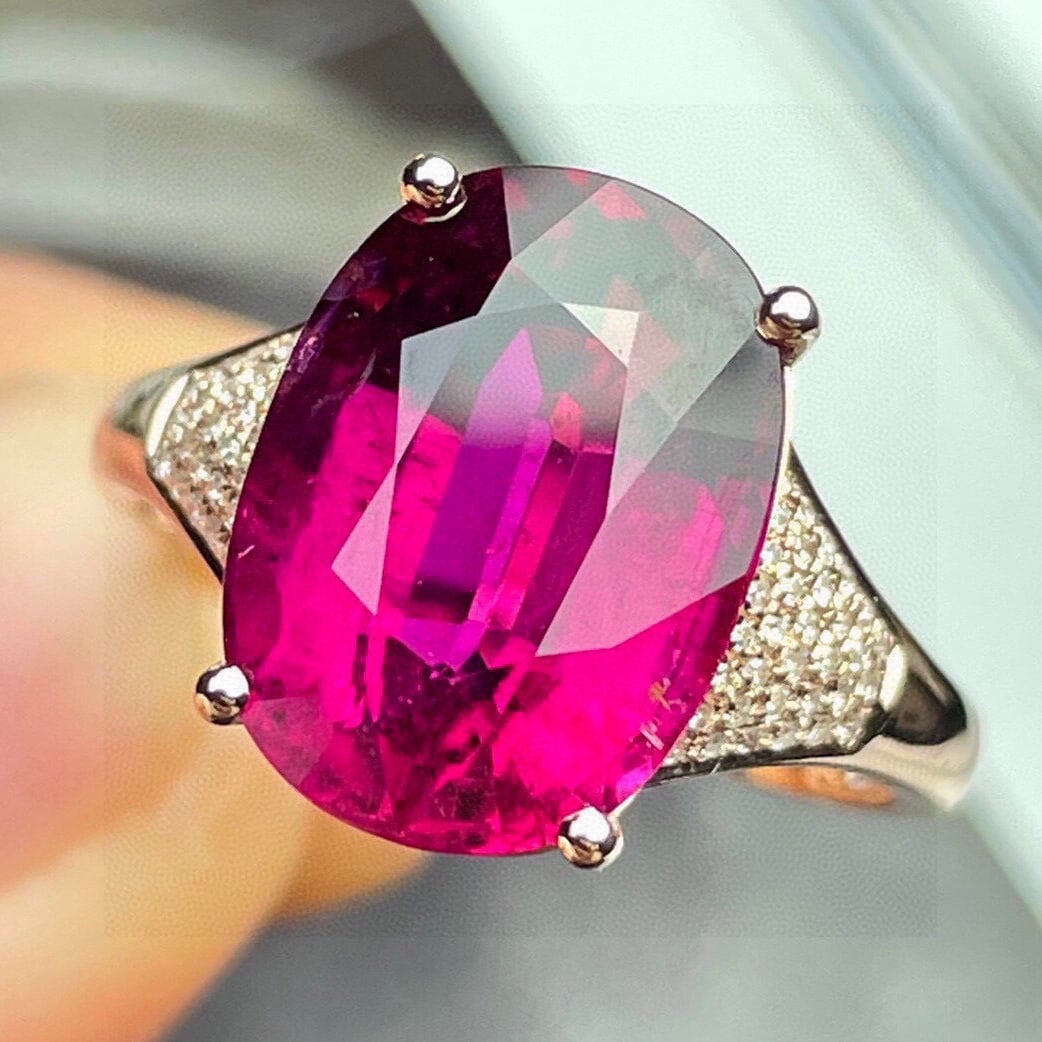 14k Gold 6.64 Ct Natural Tourmaline & Diamond Ring - 2