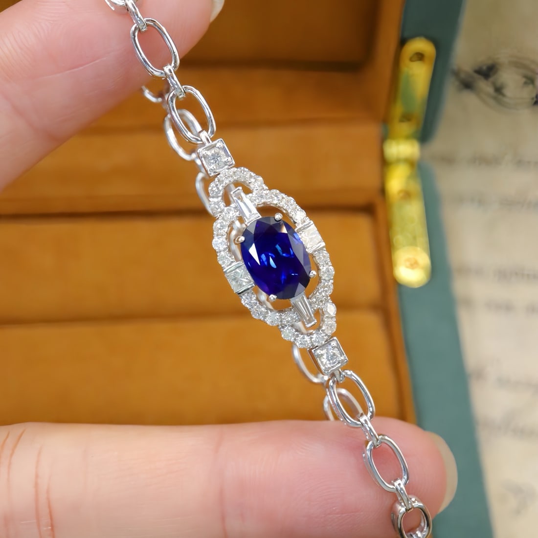 14k Gold 2.90 Ctw Natural Sapphire & Diamond Bracelet - 3