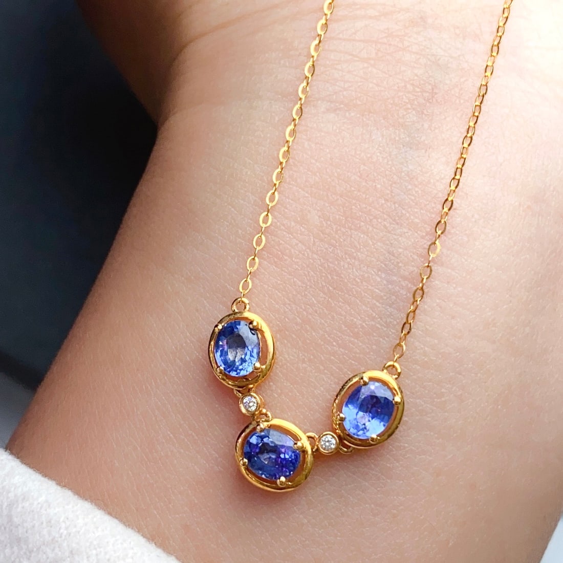 14k Gold 1.70 Ct Natural Sapphire & Diamond Necklace - 6