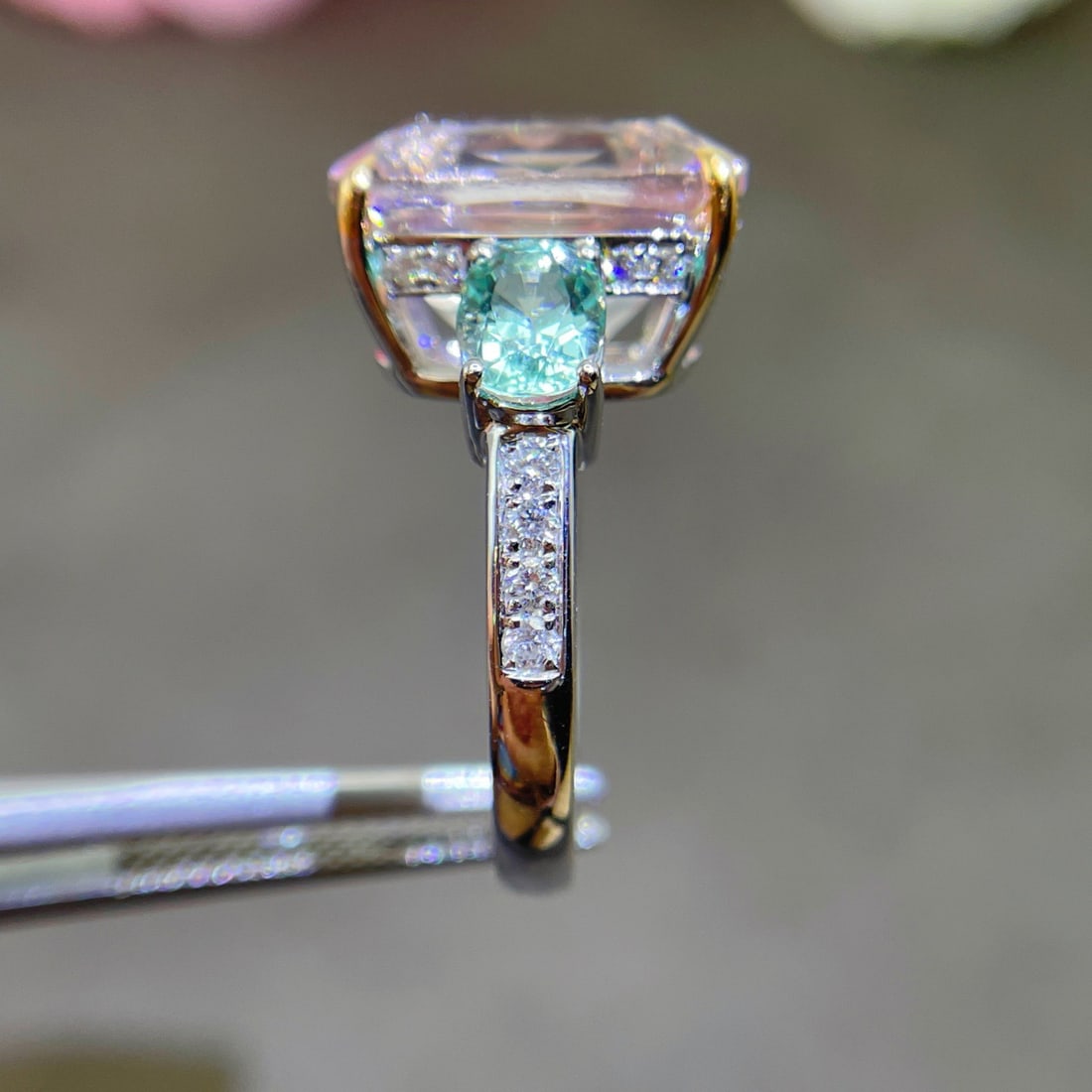 14k Gold 9.27 Ctw Natural Morganite & Beryl Ring - 4