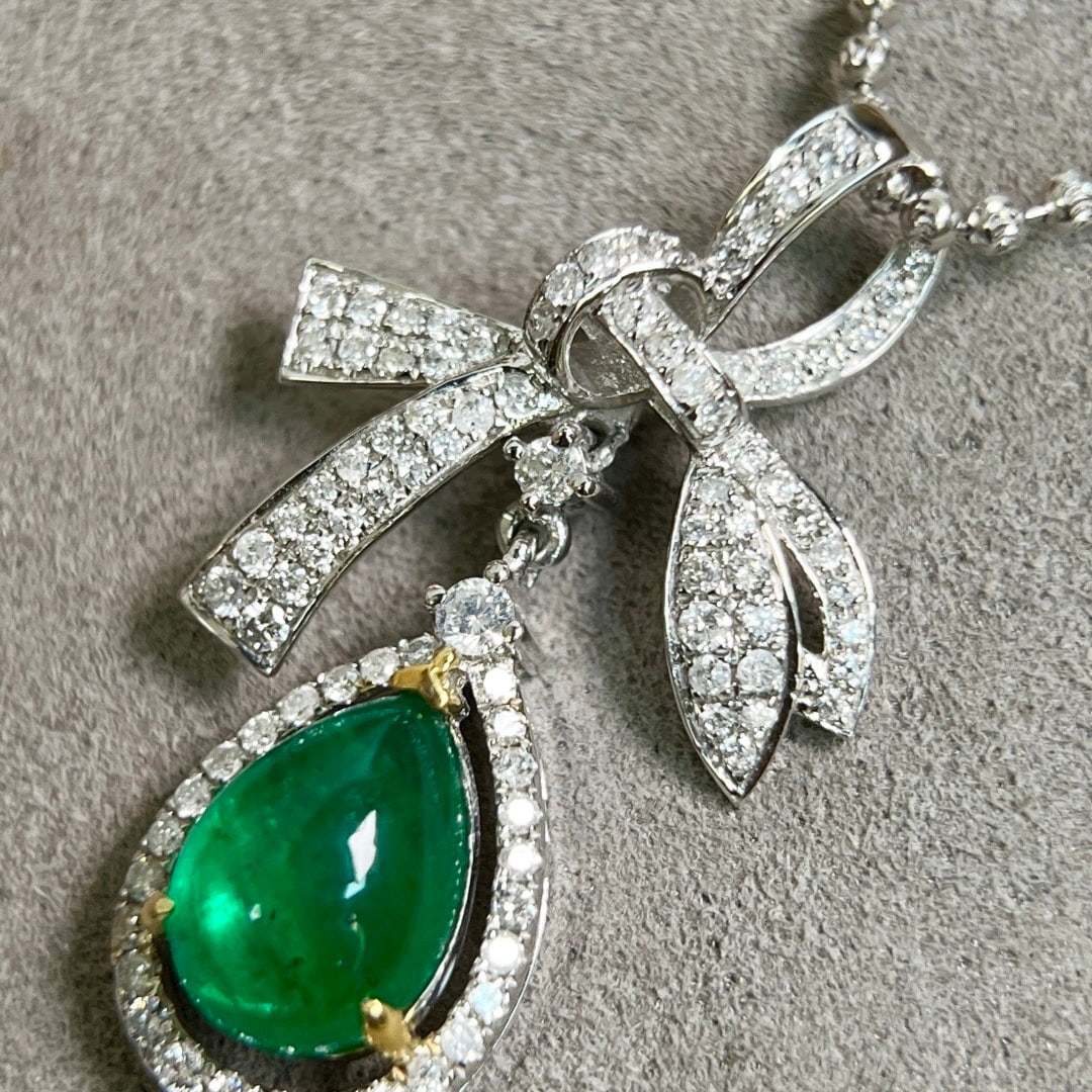 14k Gold 2.45 Ctw Vivid Green Natural Emerald & Diamond Pendant( Without Chain ) - 3