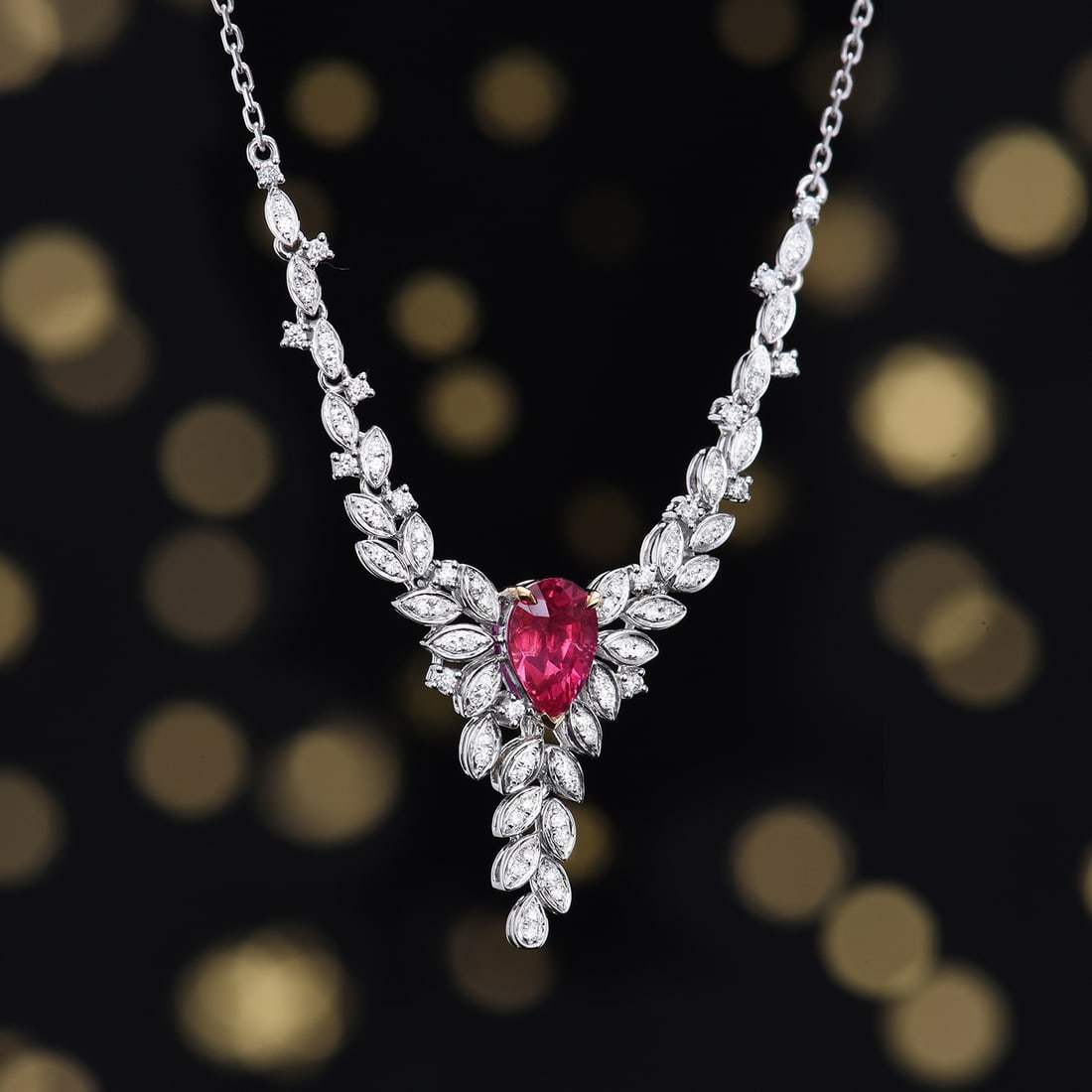 14k Gold 1.40 Ctw Natural Ruby & Diamond Necklace - 5