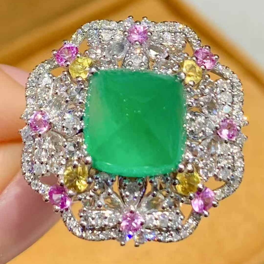 14k Gold 4.2 Ct Natural Emerald & Diamond & Coloured Gemstone Ring - 3