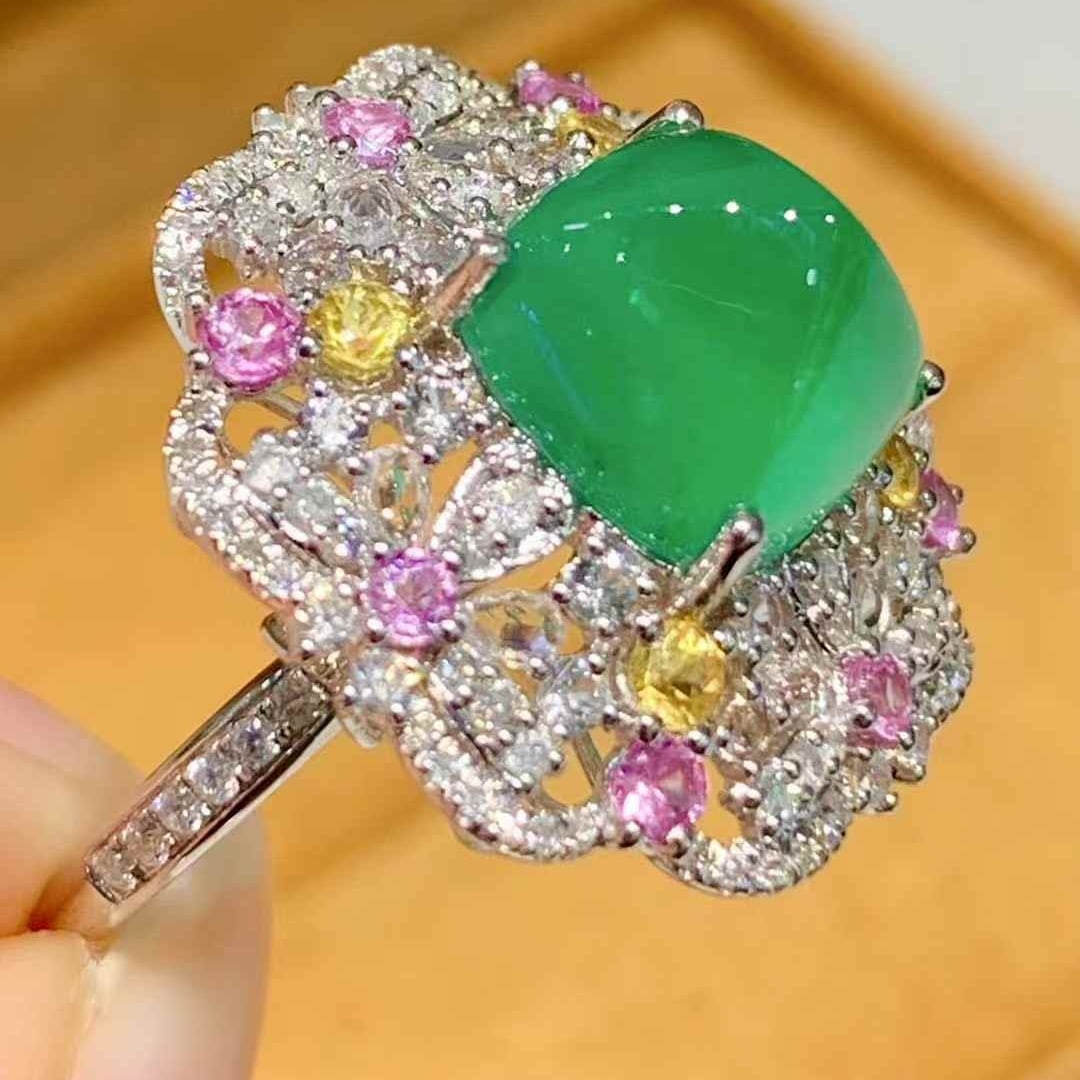 14k Gold 4.2 Ct Natural Emerald & Diamond & Coloured Gemstone Ring - 5