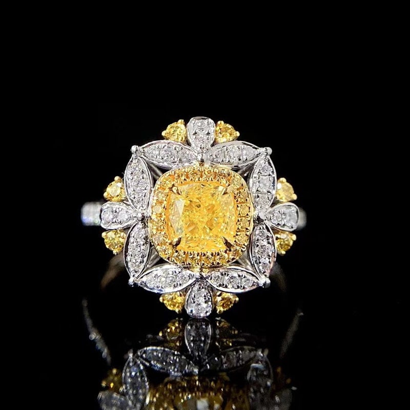 14k Gold 1.3 Ctw Natural Yellow Diamond & Color Diamond Ring/pendant( Without Chain ): Ref:231113038 // gold content:14k gold // ring size:7. 25us // // main gemstone:yellow diamond // shape:cushion // carat weight:0. 8ct // color:yellow // treatment:natural // // adjacent gemstone 2 :
