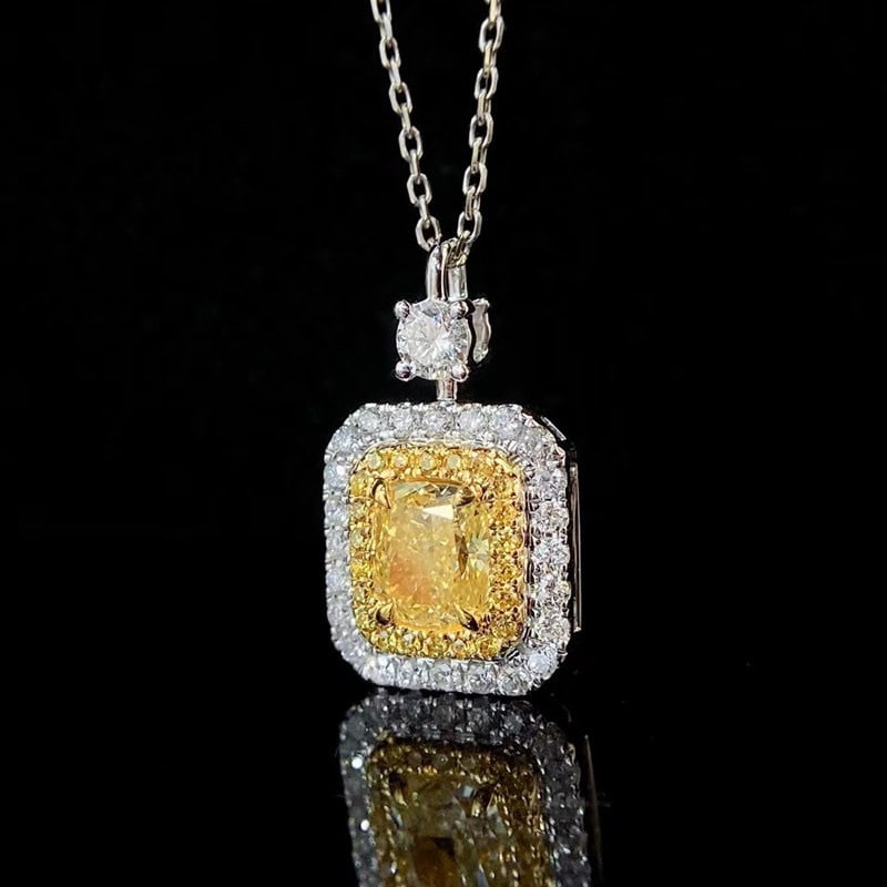 14k Gold 1.05 Ctw Natural Yellow Diamond & Diamond Pendant( Without Chain ) - 2