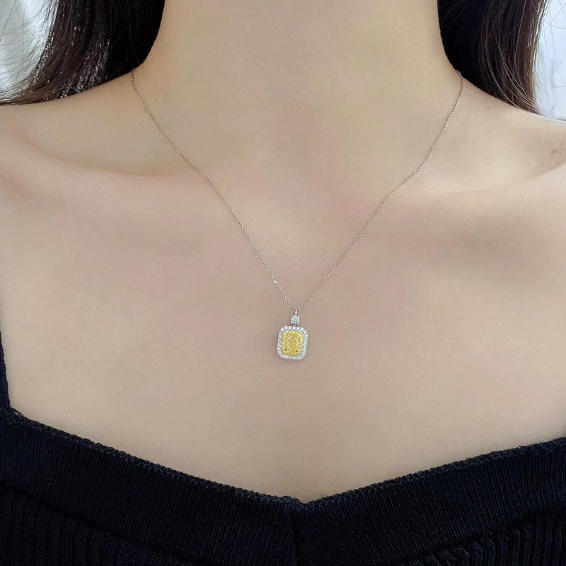 14k Gold 1.05 Ctw Natural Yellow Diamond & Diamond Pendant( Without Chain ) - 3