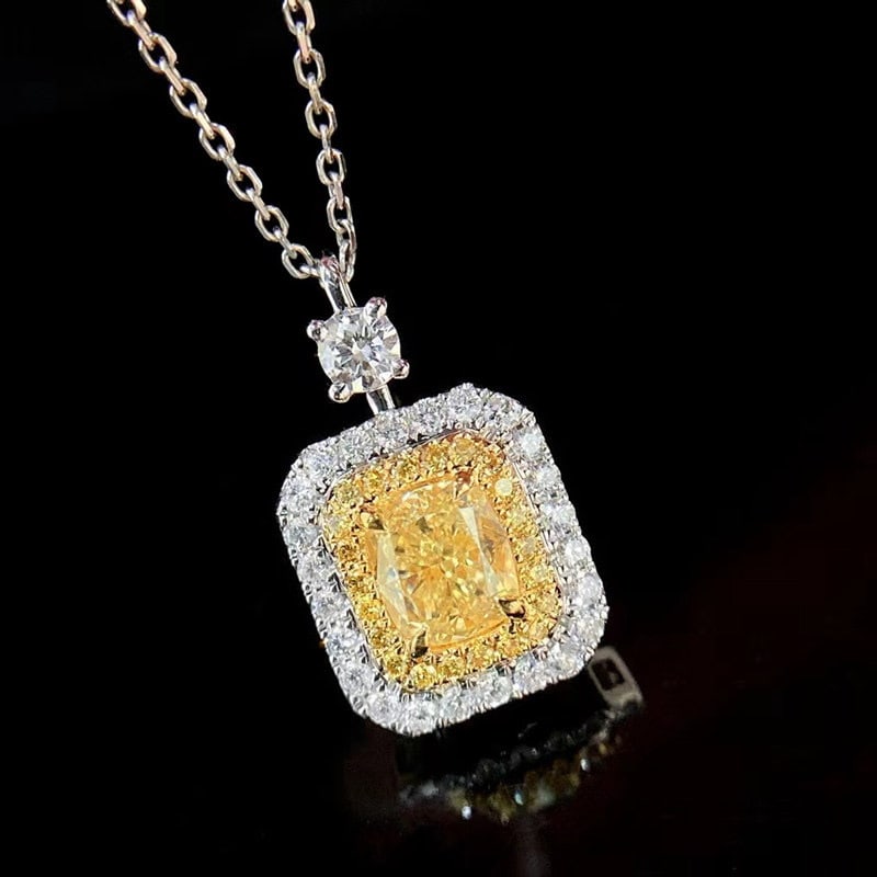 14k Gold 1.05 Ctw Natural Yellow Diamond & Diamond Pendant( Without Chain ) - 4