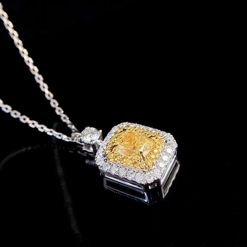 14k Gold 1.05 Ctw Natural Yellow Diamond & Diamond Pendant( Without Chain ) - 5