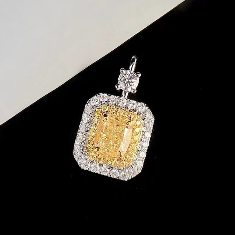 14k Gold 1.05 Ctw Natural Yellow Diamond & Diamond Pendant( Without Chain ) - 6